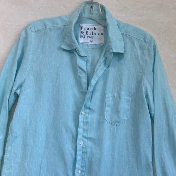 Frank & Eileen 100% Linen Shirley Button Shirt Classic Preppy Minimalist Blue M - Picture 10 of 16